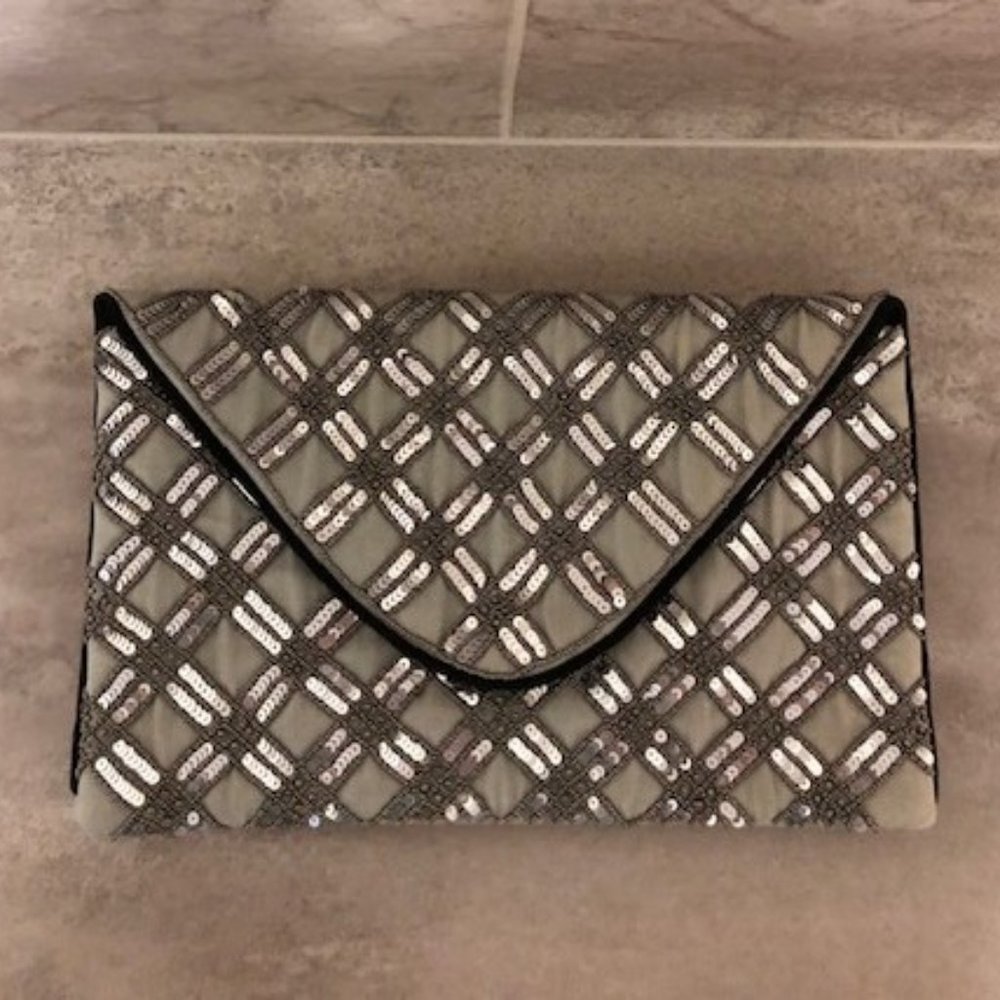Silver and Gray Sequined Canvas Shoulder Bag